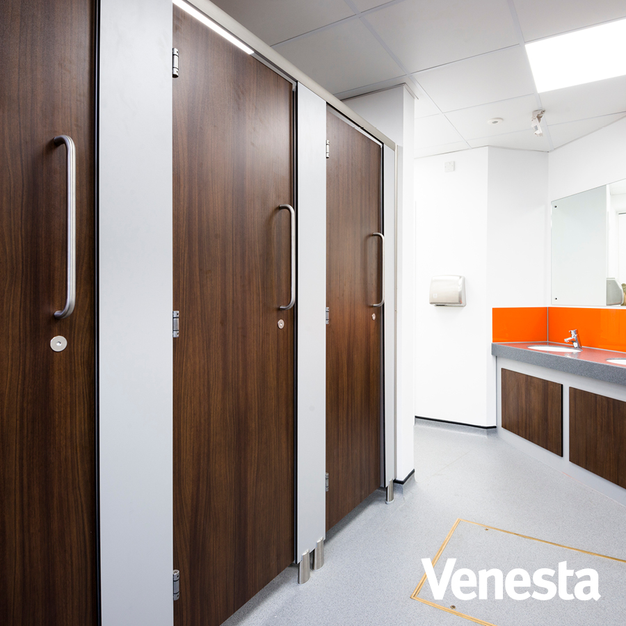 Venesta Quantum toilet cubicles at BMAG washroom refurbishment